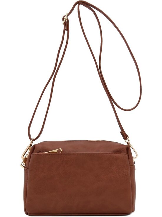 Handbags - Women's Mocha Leather Triple Zip Small Crossbody Bag